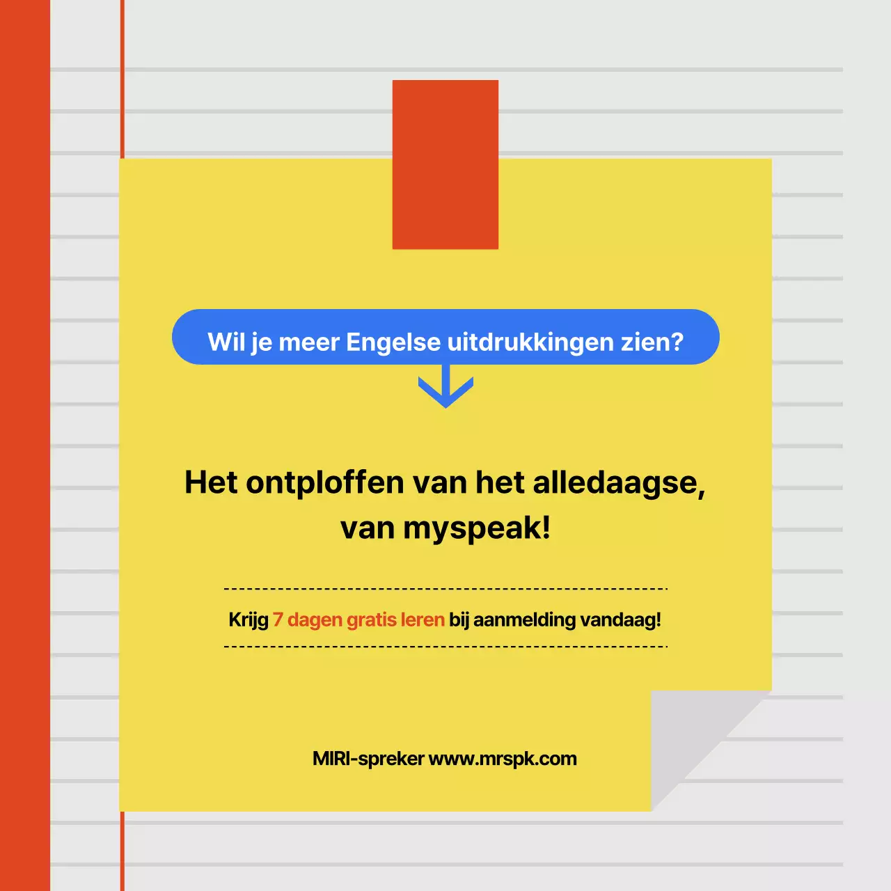 Een oranje en blauwe advertentie voor een spreekschool gericht op moderne professionals.