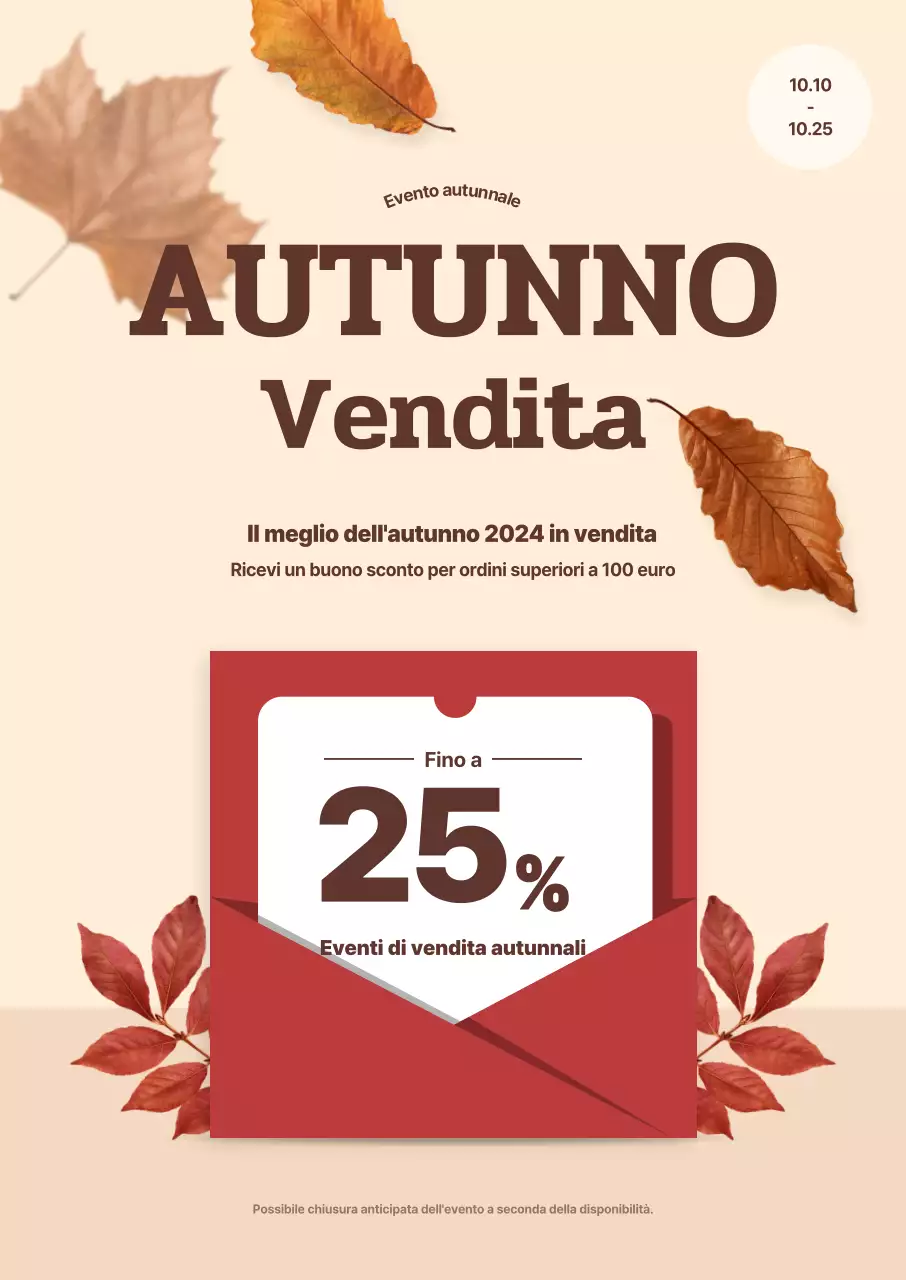 Evento di vendita autunnale con foglie cadenti su sfondo beige