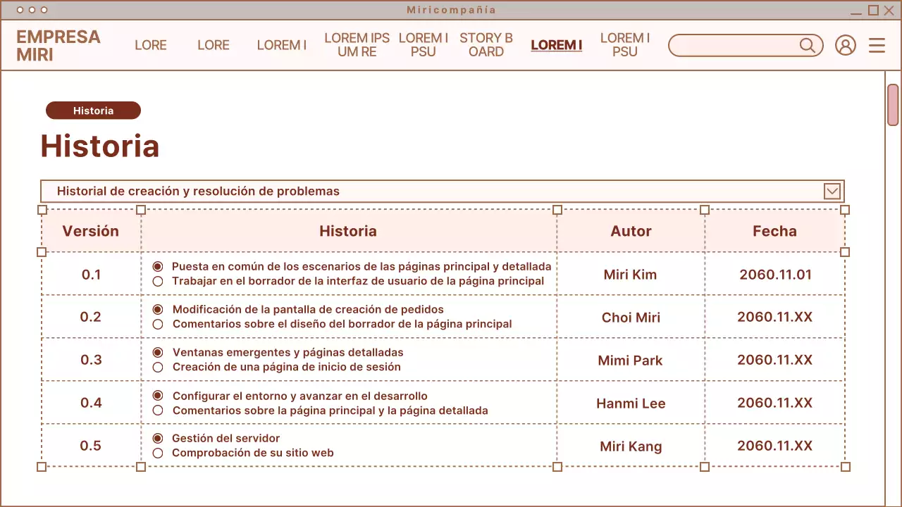 Resumen de diseño de página web sencilla en beige y blanco