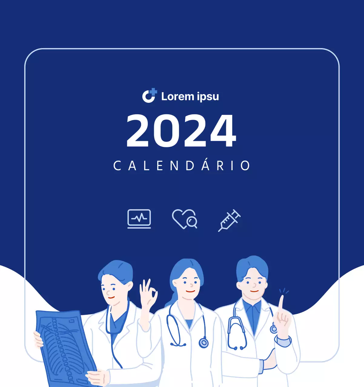 Calendário simples com ilustrações simples em azul