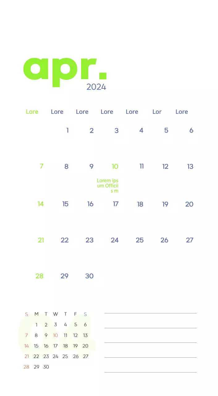 Calendario di lavoro con splendide illustrazioni