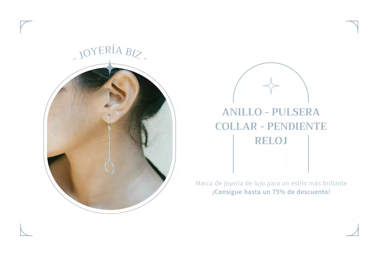 Una postal promocionando la gran apertura de una joyería en tonos azul claro