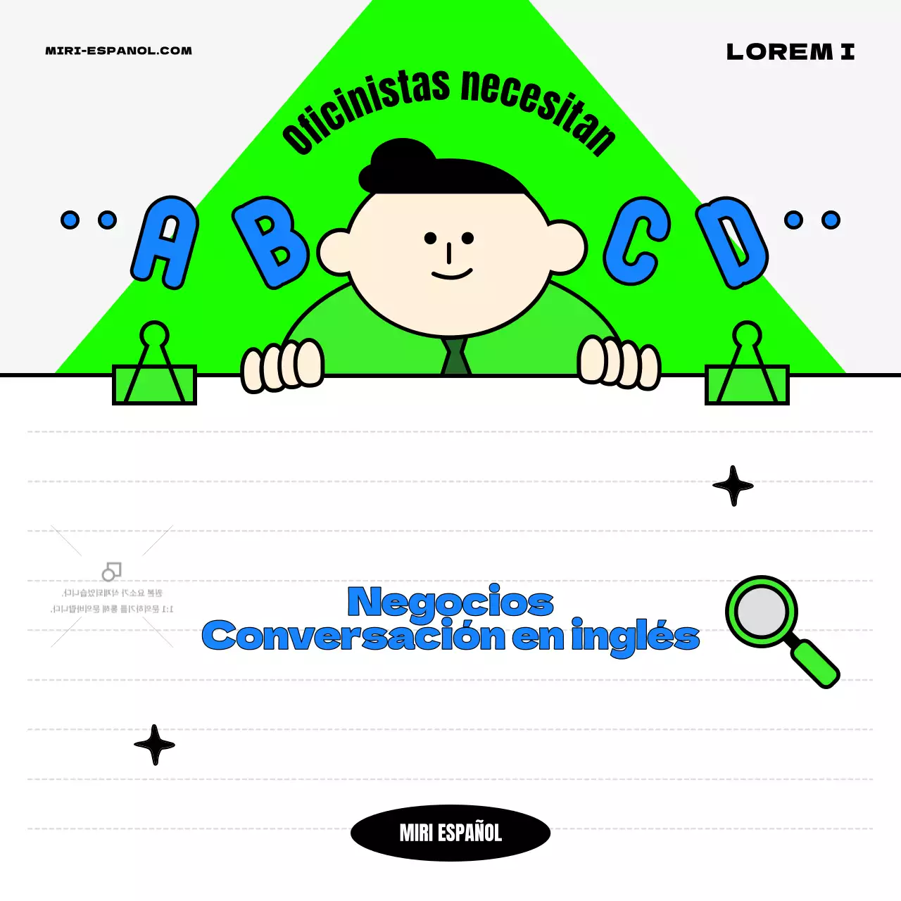 Promover el inglés comercial kitsch azul y chartreuse