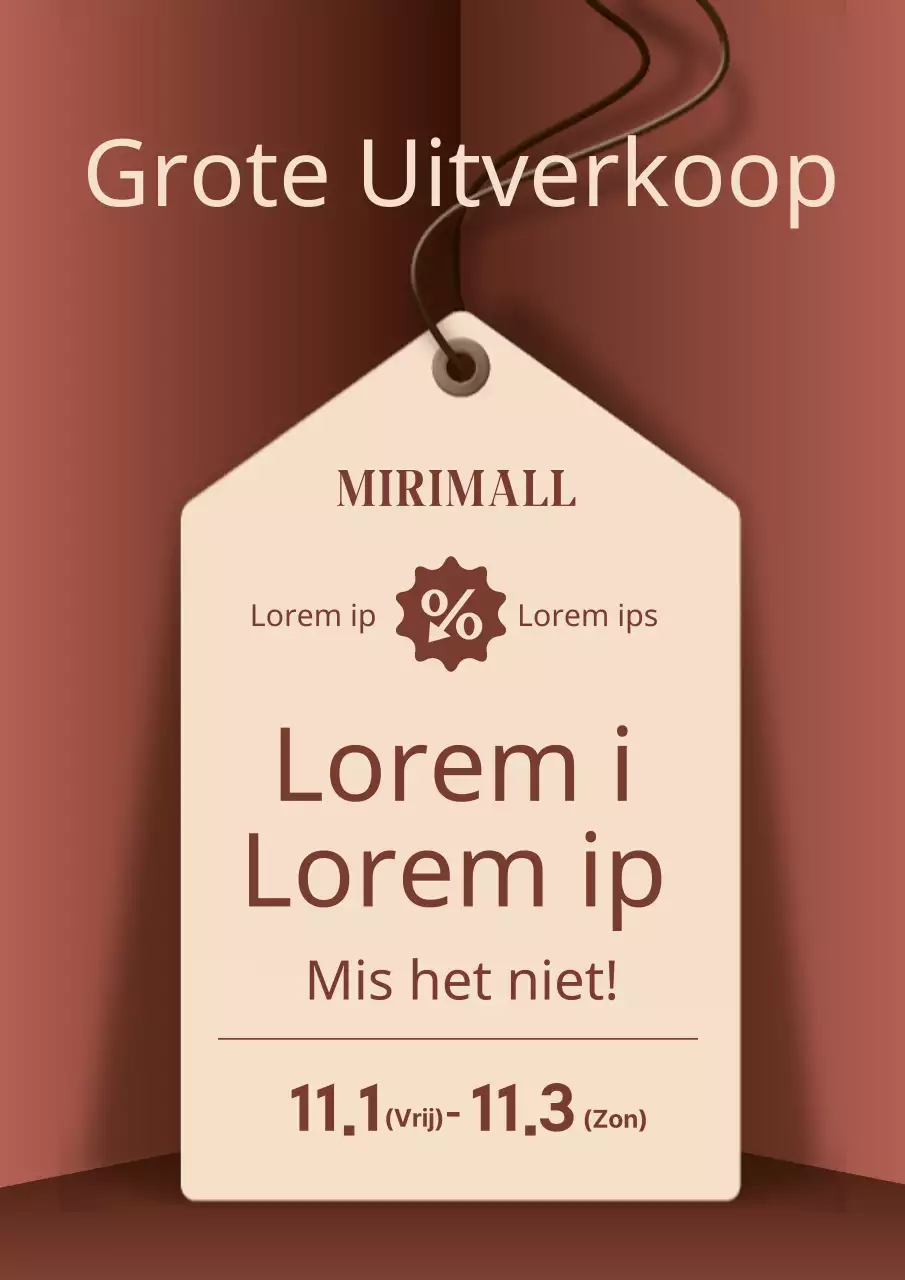 Een eenvoudige bruin-beige kortingsadvertentie