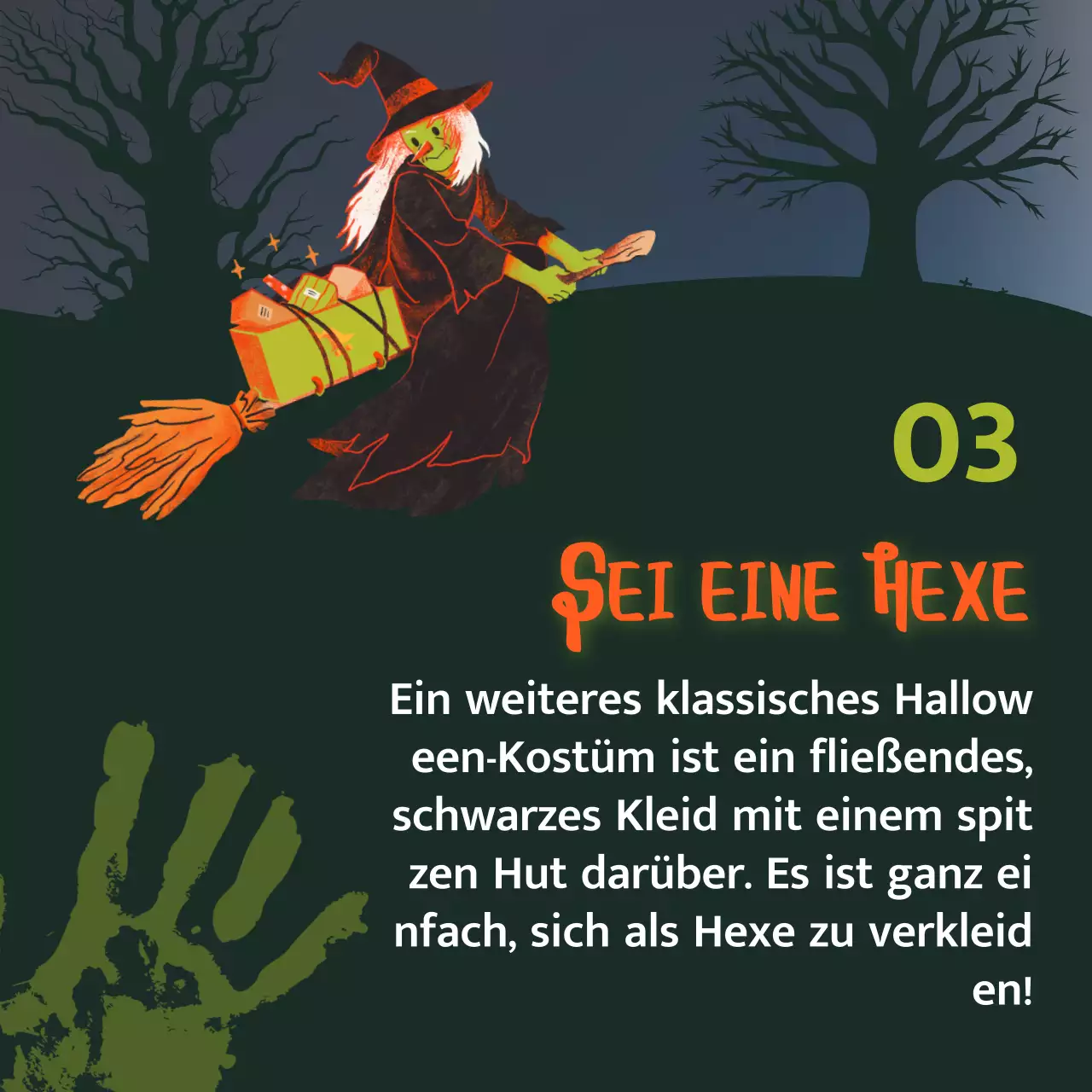 Das grün-orangefarbene Sci-Fi-Halloweenkostüm