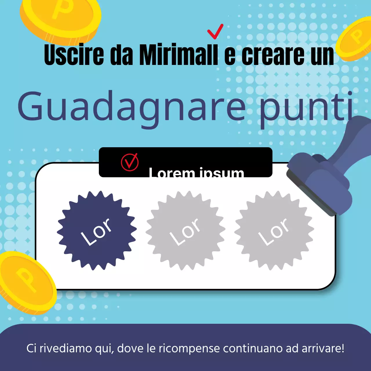 Timbro di presenza kitsch per eventi con sfondo blu