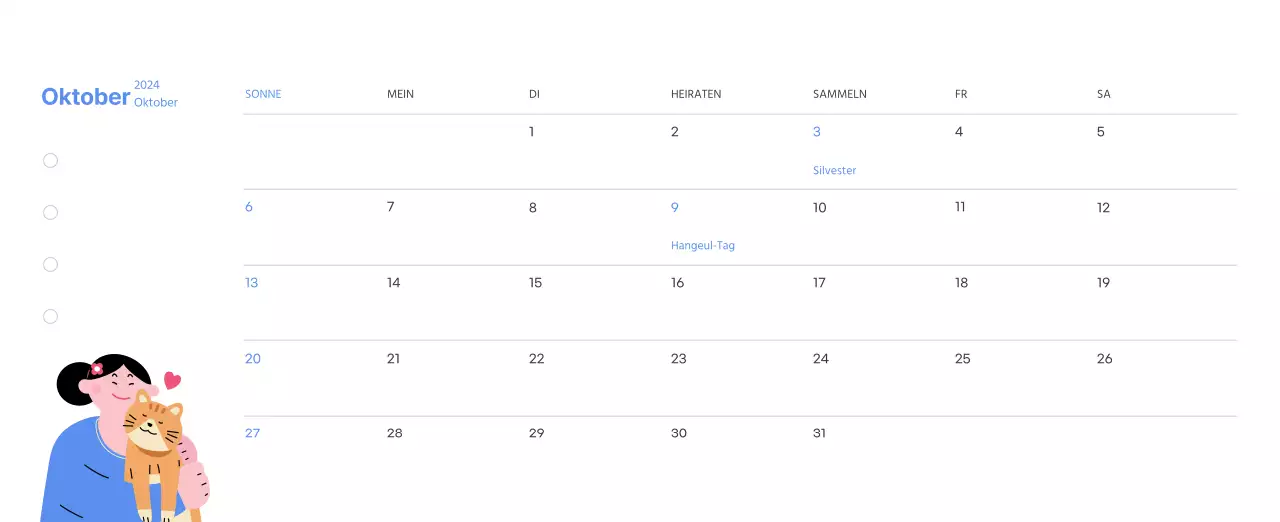 Motivationskalender mit energiegeladenen Illustrationen und positiven Zitaten auf hellblauem Hintergrund