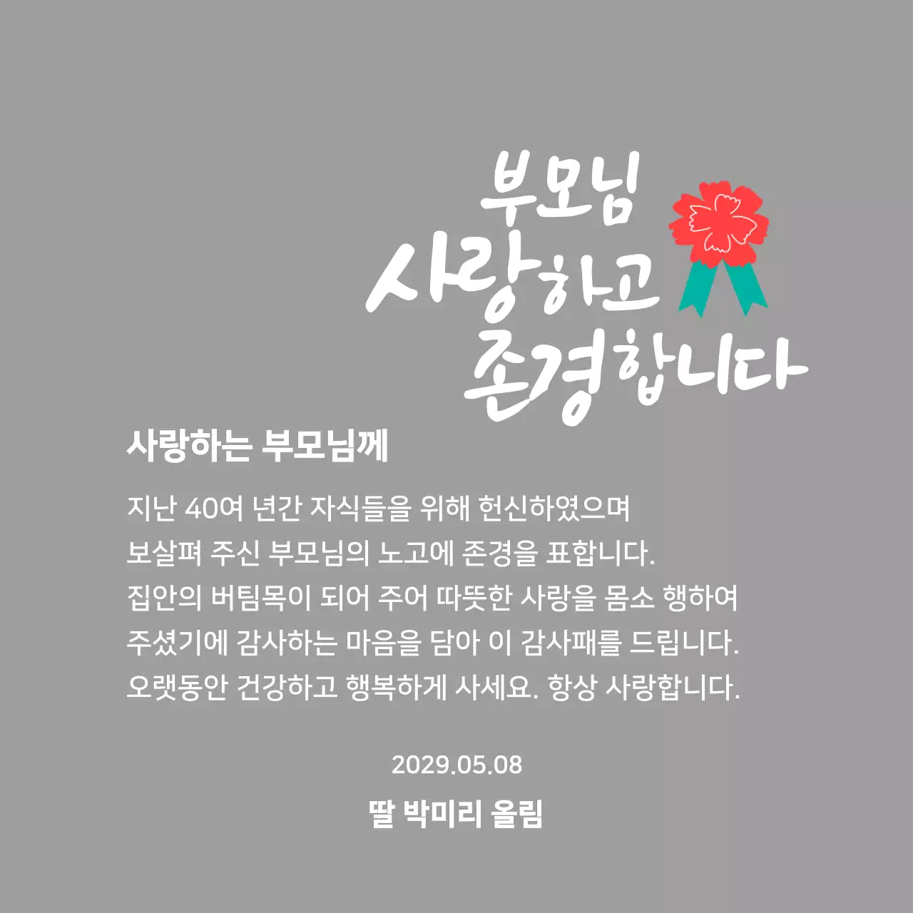 빨간색 카네이션 일러스트가있는 어버이날 캘리그라피