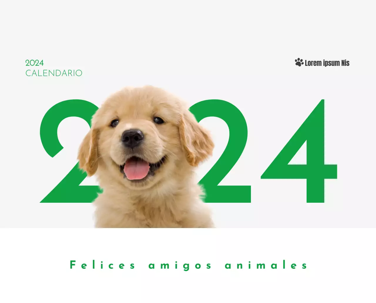 Un calendario con la imagen de un cachorro y un bonito mensaje en tonos verdes.