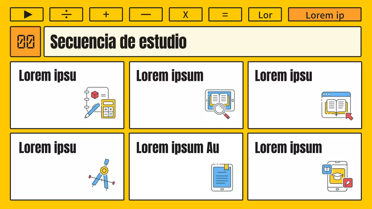 Lección de matemáticas con un concepto kitsch de calculadora amarilla y naranja