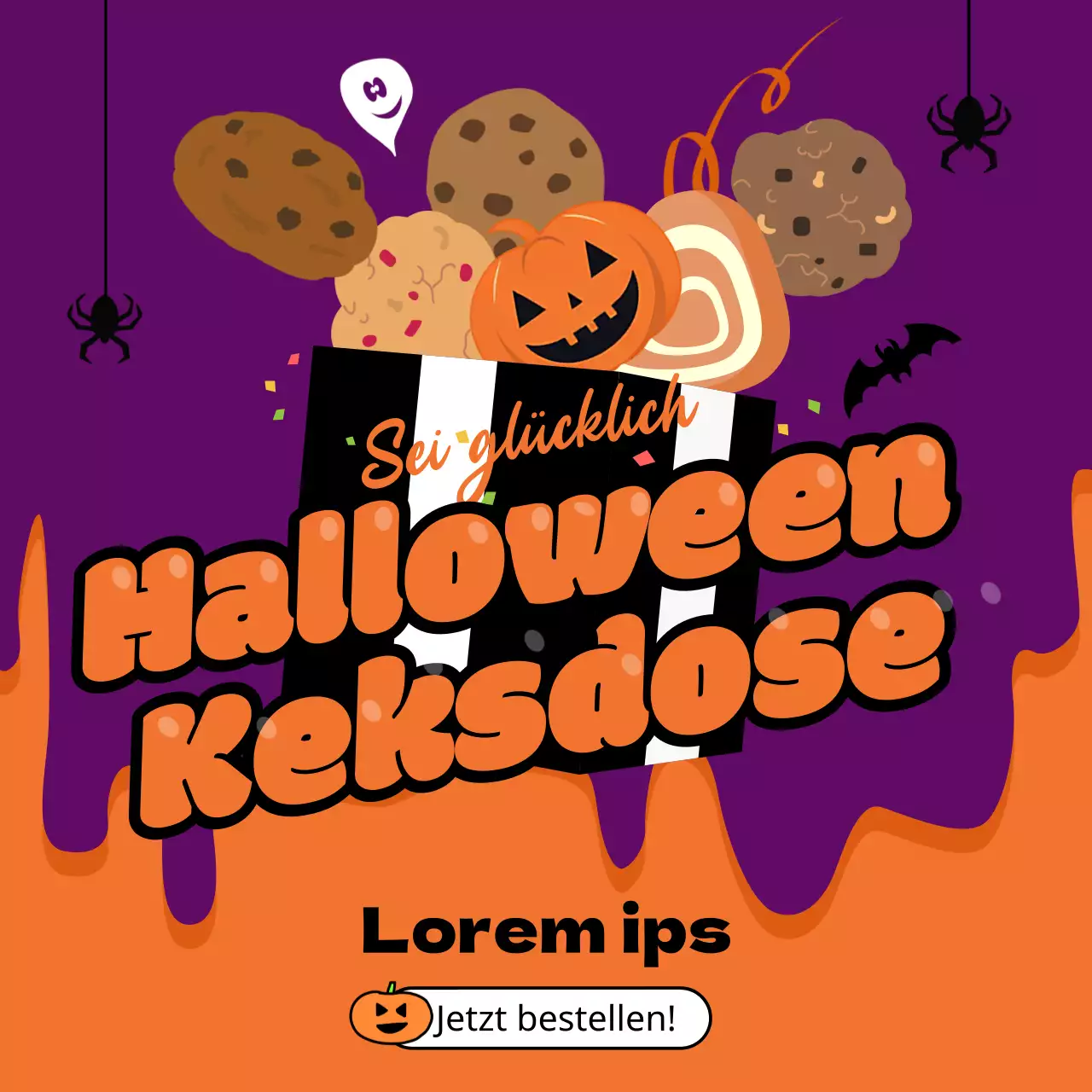 Keksdosen-Bestellung mit orangefarbener Bora-Illustration