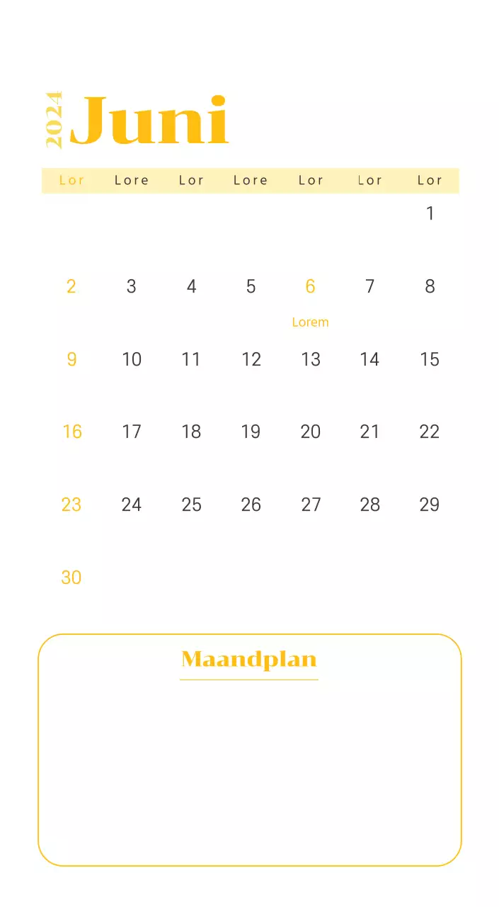 Kalender met jeugdillustraties op een gele en groene achtergrond