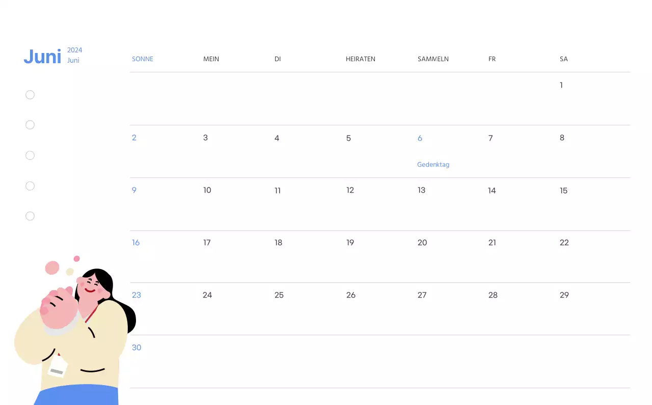 Motivationskalender mit energiegeladenen Illustrationen und positiven Zitaten auf hellblauem Hintergrund