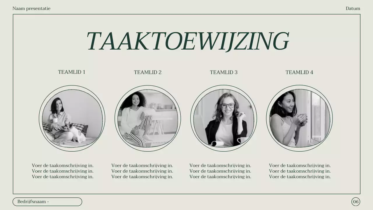 Minimalistisch verslag van de notulen van een marketingvergadering in groen en beige