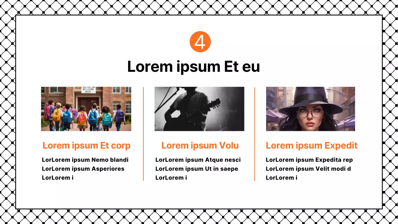 Eenvoudige presentatie met zwarte en oranje accenten