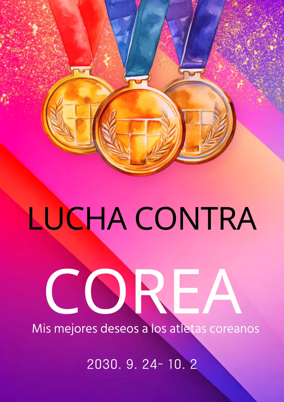 Un anuncio pop-art de los Juegos Asiáticos en morado y rosa