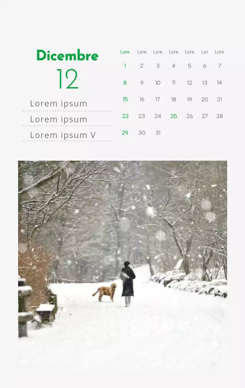 Un calendario con l'immagine di un cucciolo e un simpatico messaggio in verde.