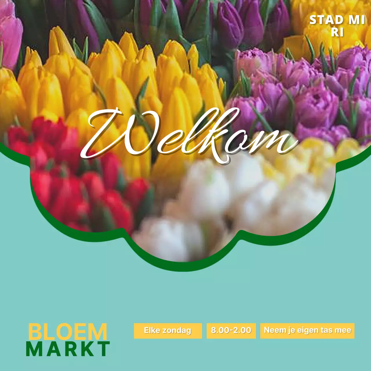 Promoot een eenvoudige lokale markt in mint en geel