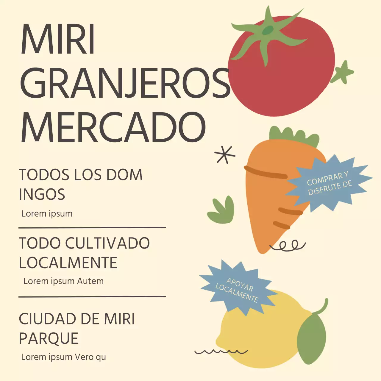 Promover un sencillo mercado de verduras en beige y naranja