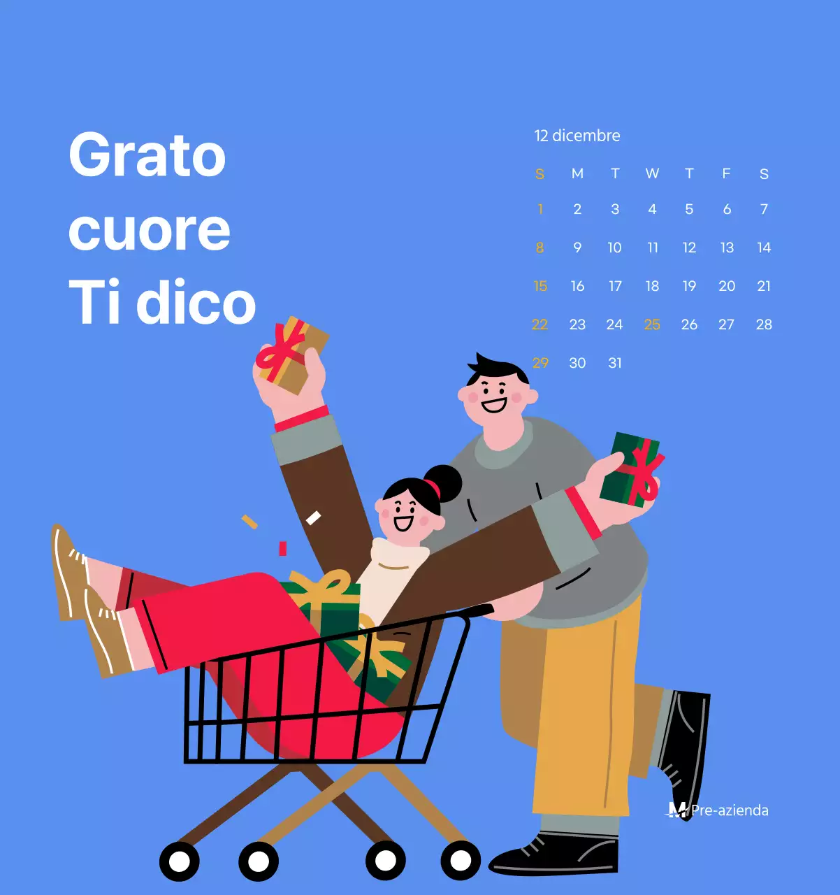 Calendario motivazionale con illustrazioni energetiche e citazioni positive su sfondo azzurro