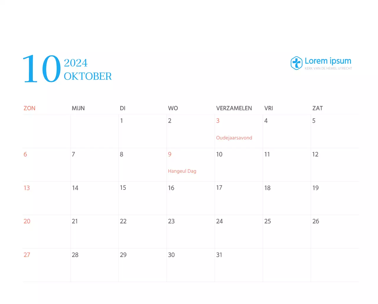 Blauw modern concept kerkkalender