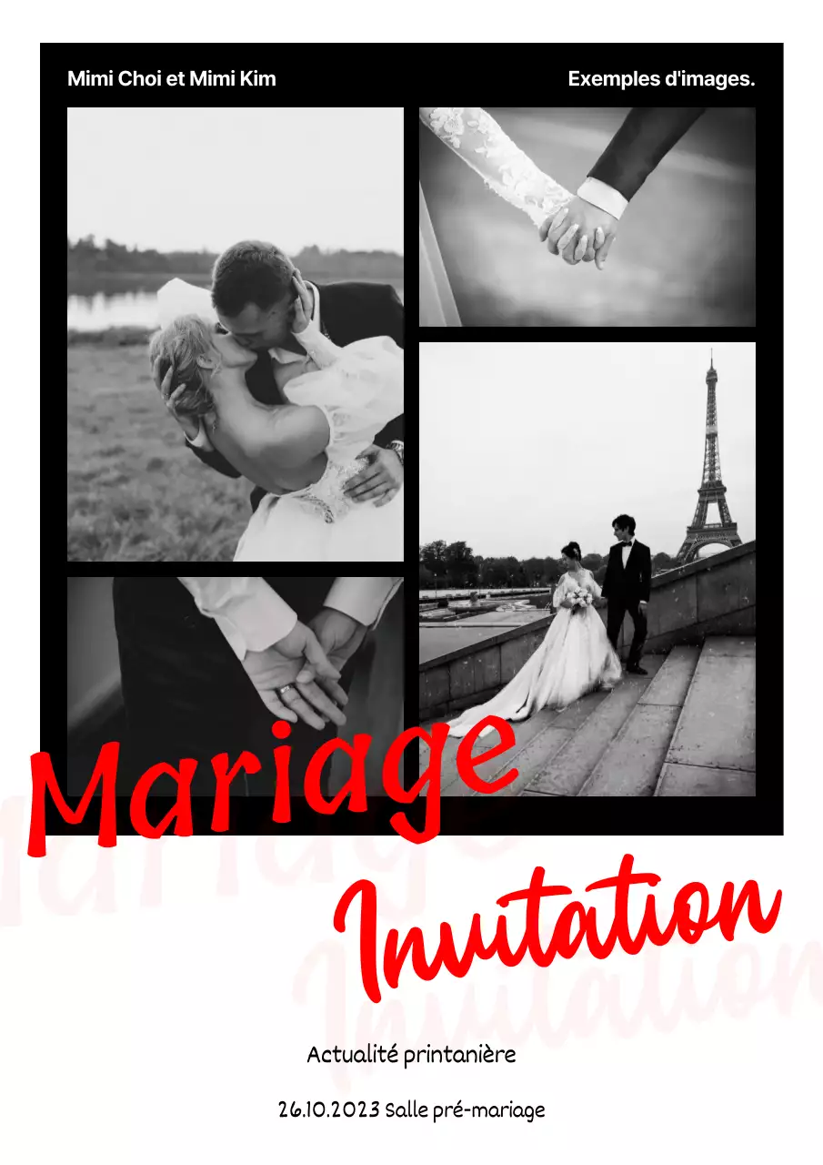 Invitation de mariage simple en noir