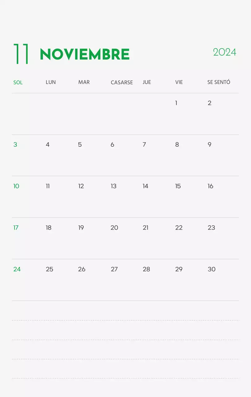 Un calendario con la imagen de un cachorro y un bonito mensaje en tonos verdes.