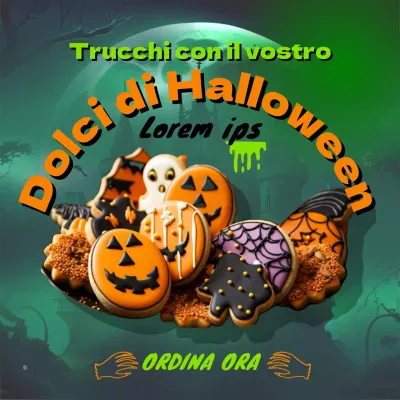 Pubblicità dei biscotti di Halloween SF in verde e arancione
