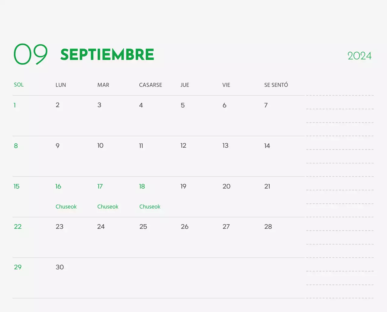 Un calendario con la imagen de un cachorro y un bonito mensaje en tonos verdes.