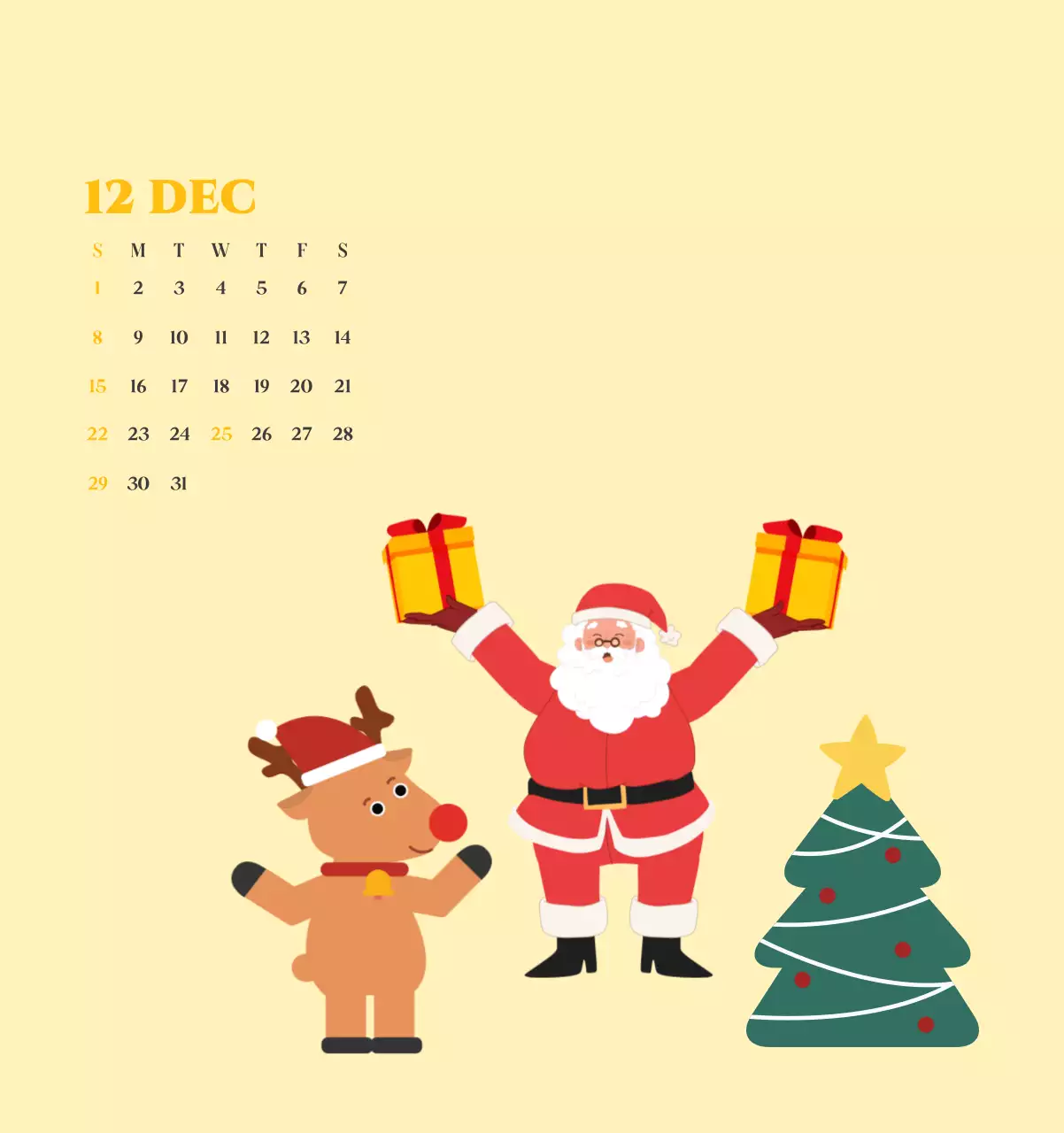 Kalender met jeugdillustraties op een gele en groene achtergrond