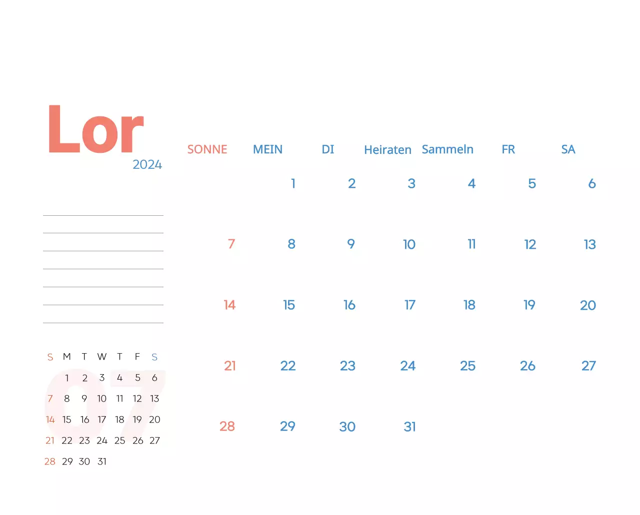 Arbeitskalender mit schönen Illustrationen