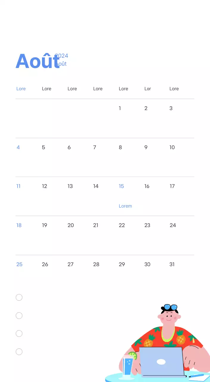 Calendrier de motivation avec des illustrations énergiques et des citations positives sur un fond bleu clair