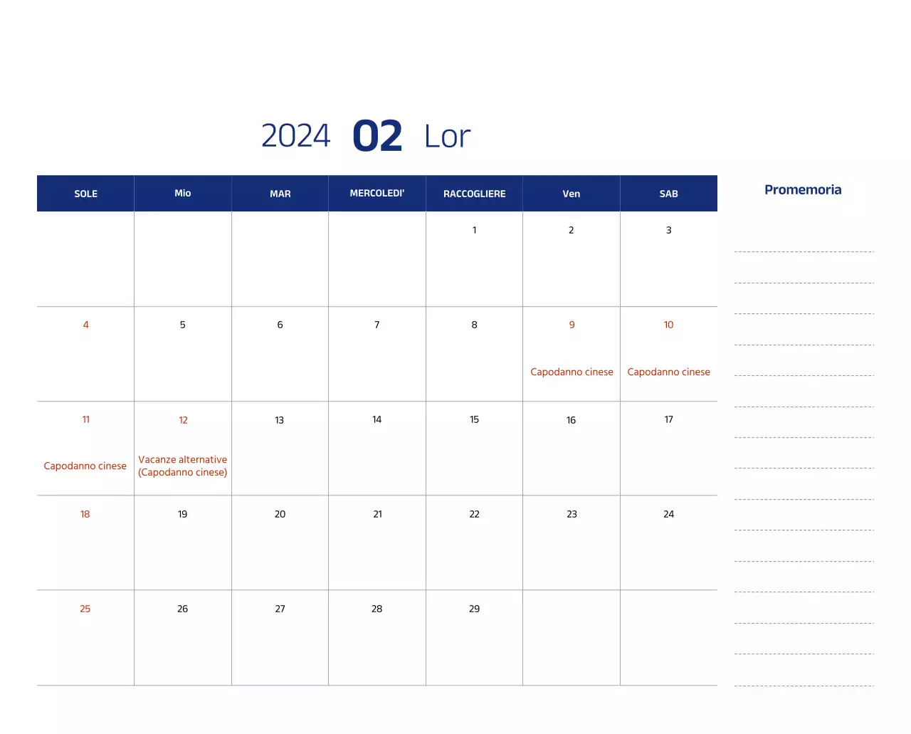 Calendario semplice con illustrazioni pulite in blu