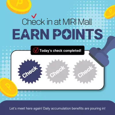 Kitschy attendance stamp event post with a blue background