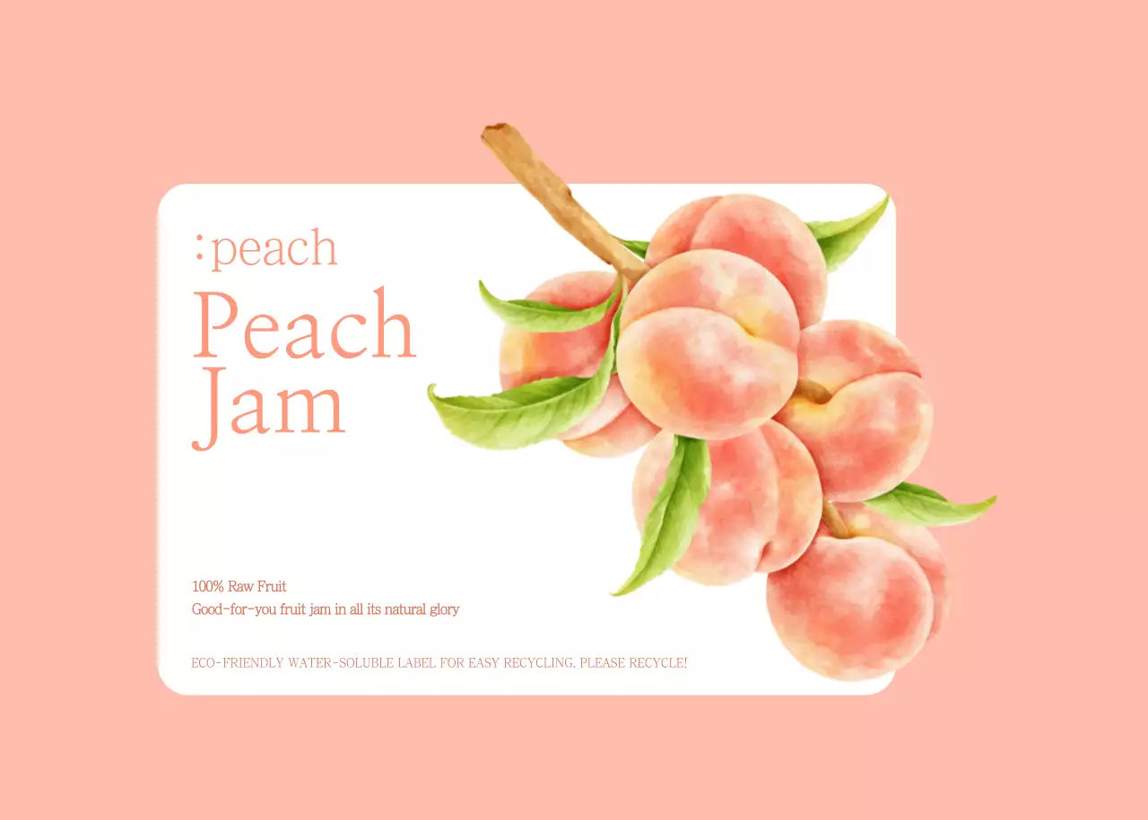 Desain Label Kemasan Selai Apel Persik dalam Warna Pink Muda dan Hijau