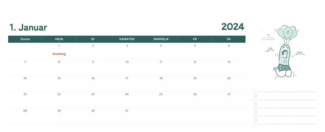 Ein Kalender mit farbenfrohen, emotionalen Illustrationen