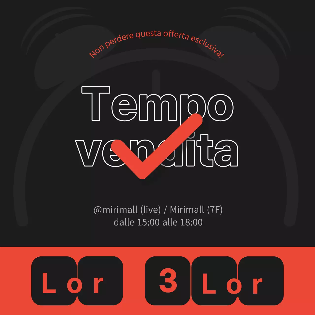 Annuncio minimalista di vendita a tempo in nero e rosso