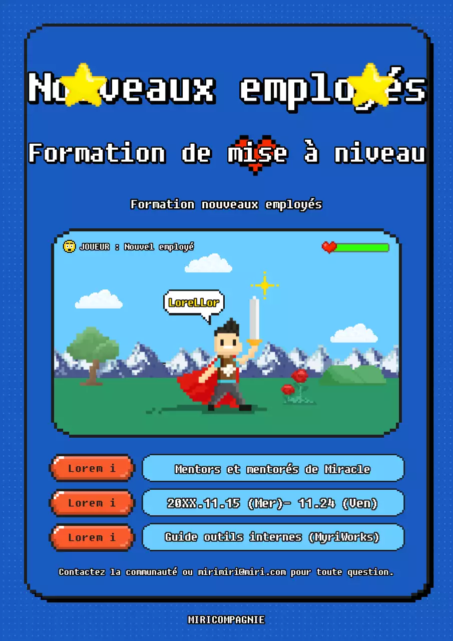 Annonce rétro de formation des nouveaux employés en bleu et bleu clair