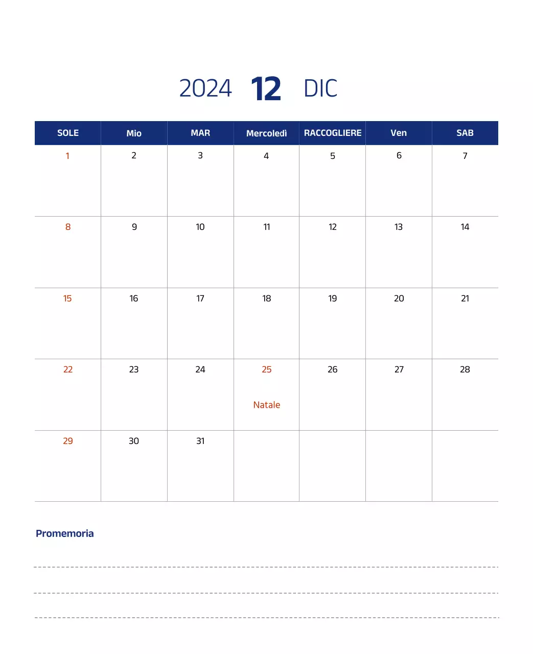 Calendario semplice con illustrazioni pulite in blu