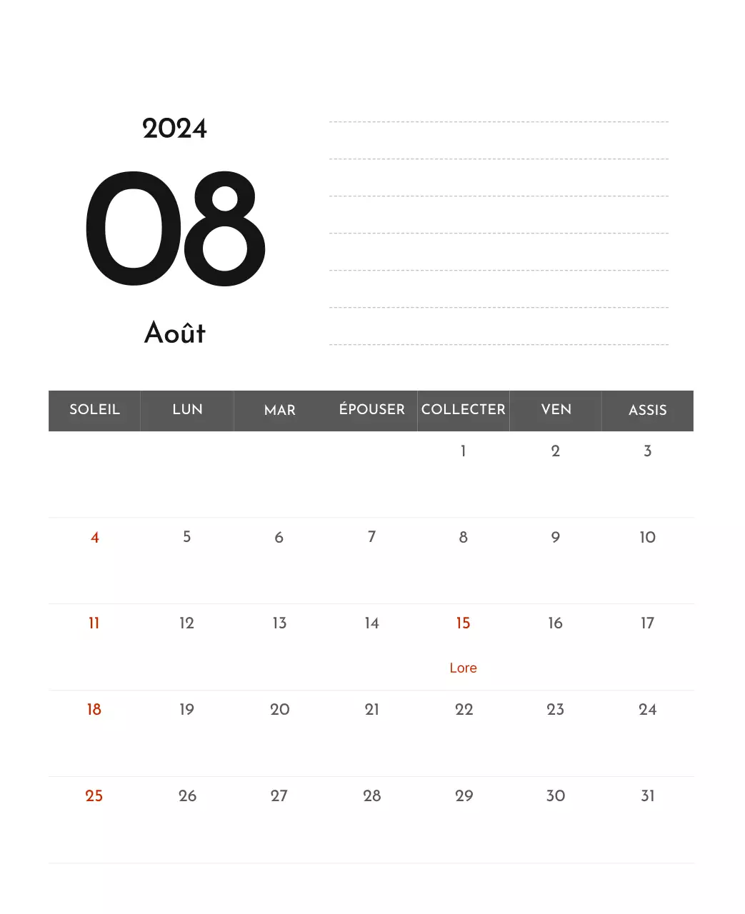 Un calendrier d'entreprise simple en gris