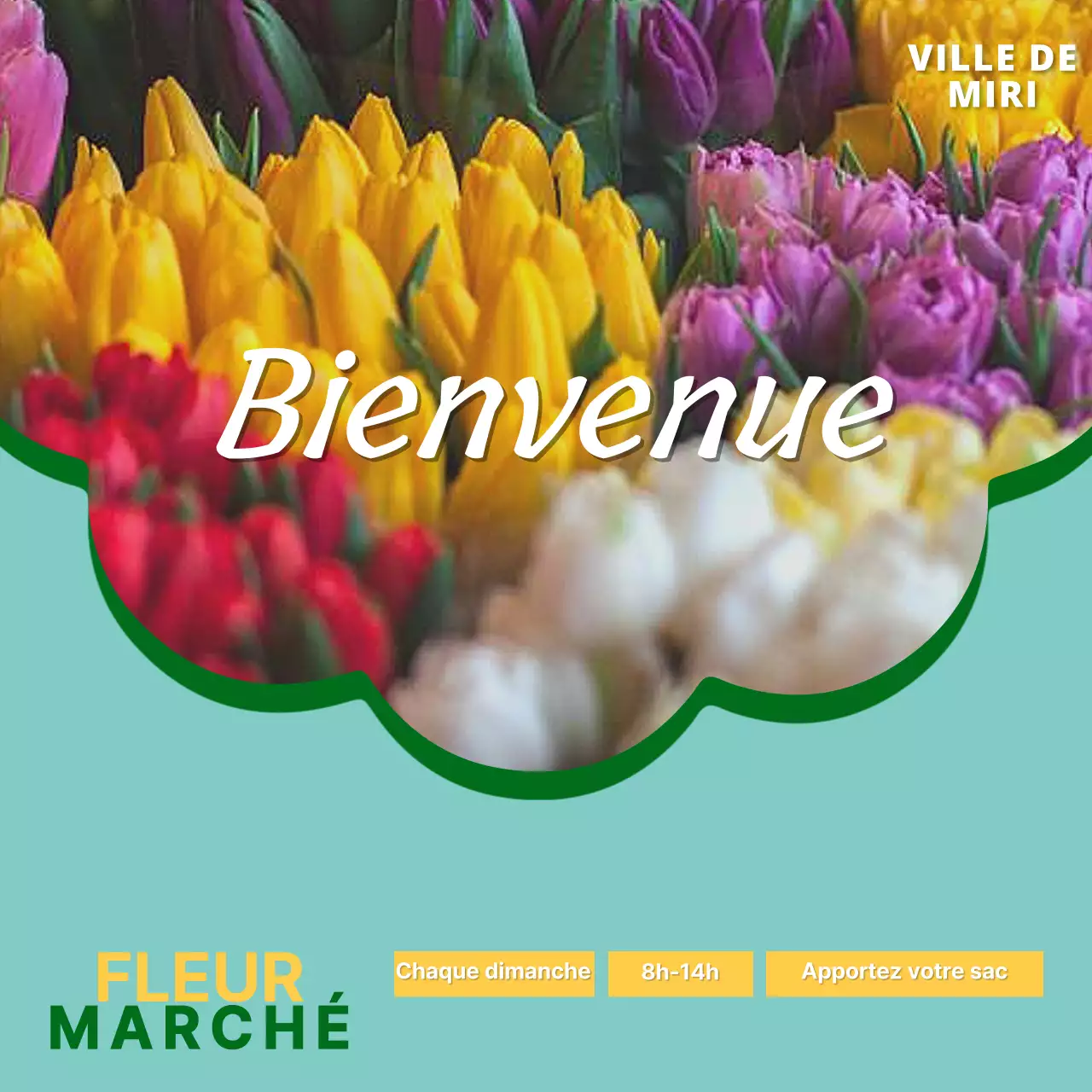Promouvoir un marché local simple dans les couleurs menthe et jaune