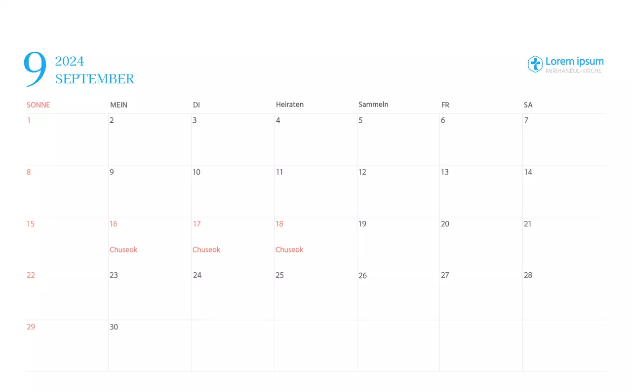 Blaues modernes Konzept Kirchenkalender