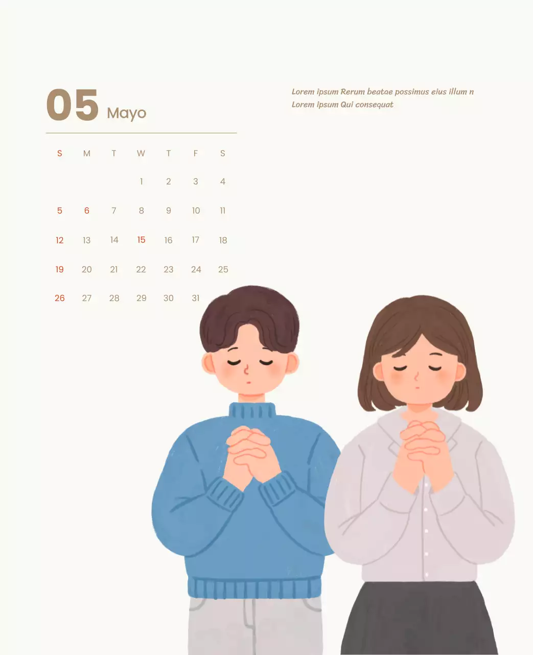 Un calendario devocional con acogedoras ilustraciones y versículos bíblicos sobre fondo azul claro