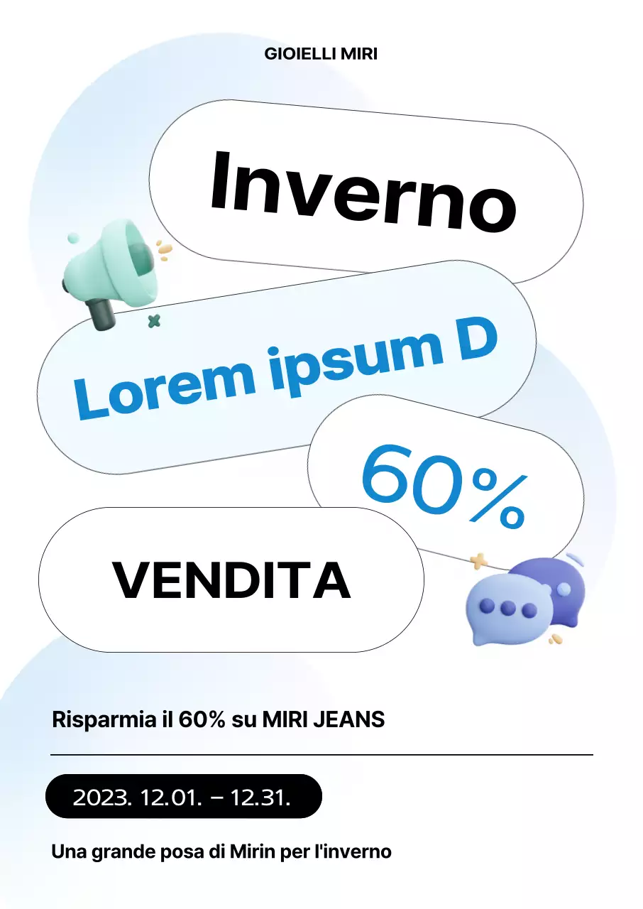 Una notifica di vendita settimanale invernale chiara, pulita e simile a un pulsante