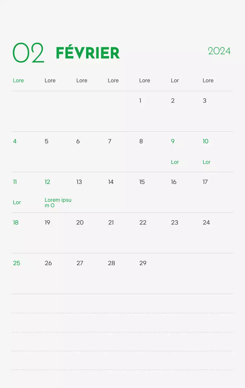 Un calendrier avec la photo d'un chiot et un message mignon aux accents verts.