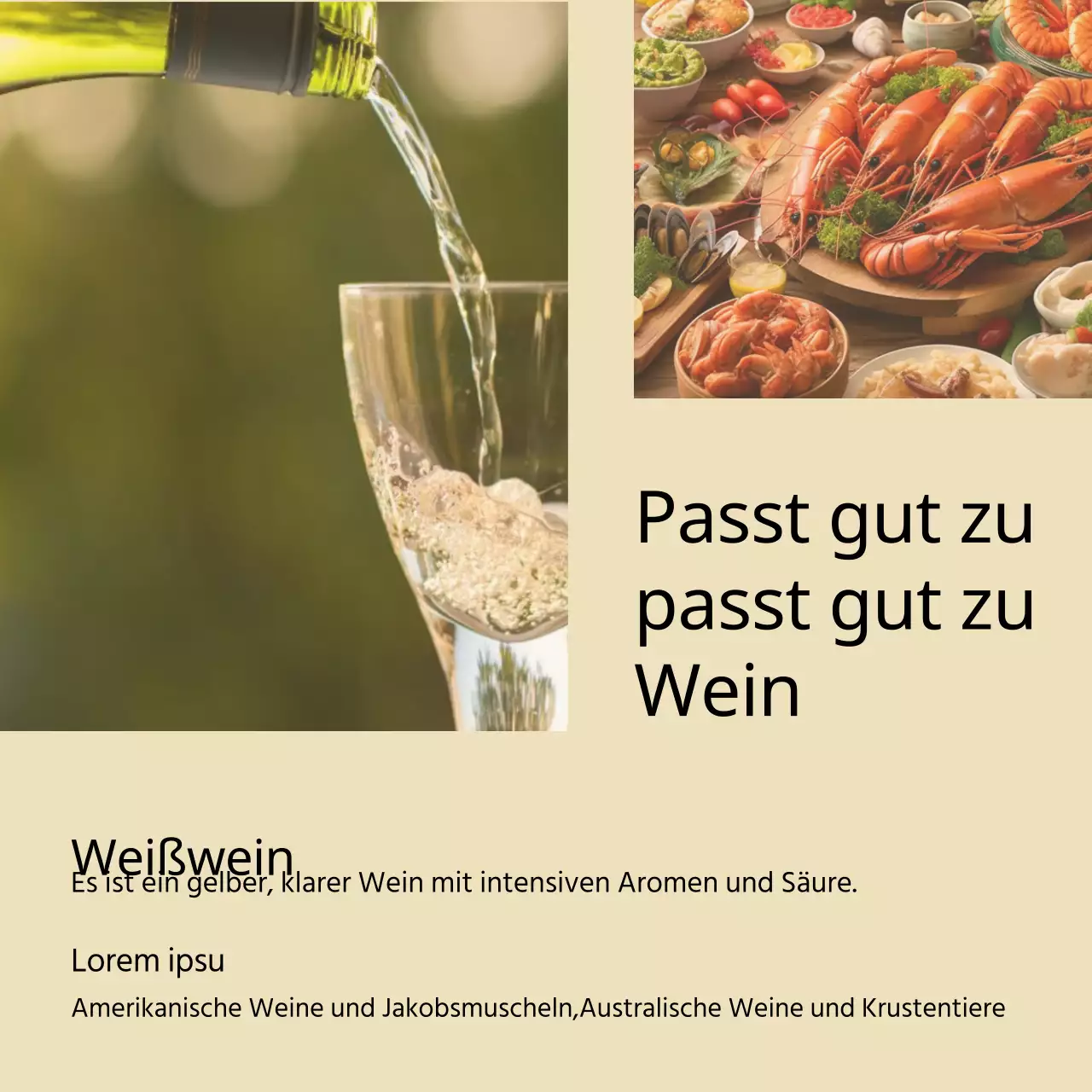 Moderne Weinempfehlungsanzeige in Rot und Beige