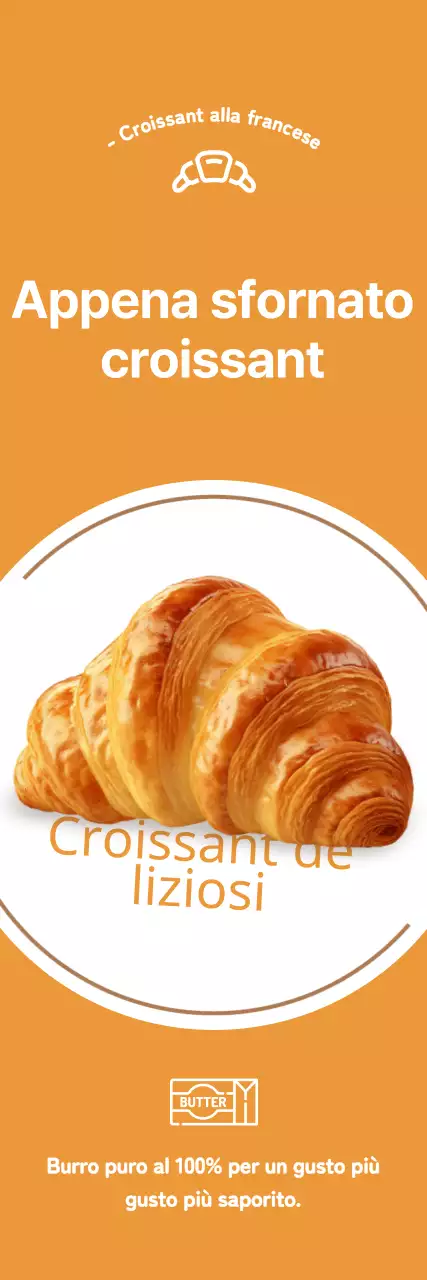 Promuovere una panetteria con l'immagine di un croissant su sfondo arancione