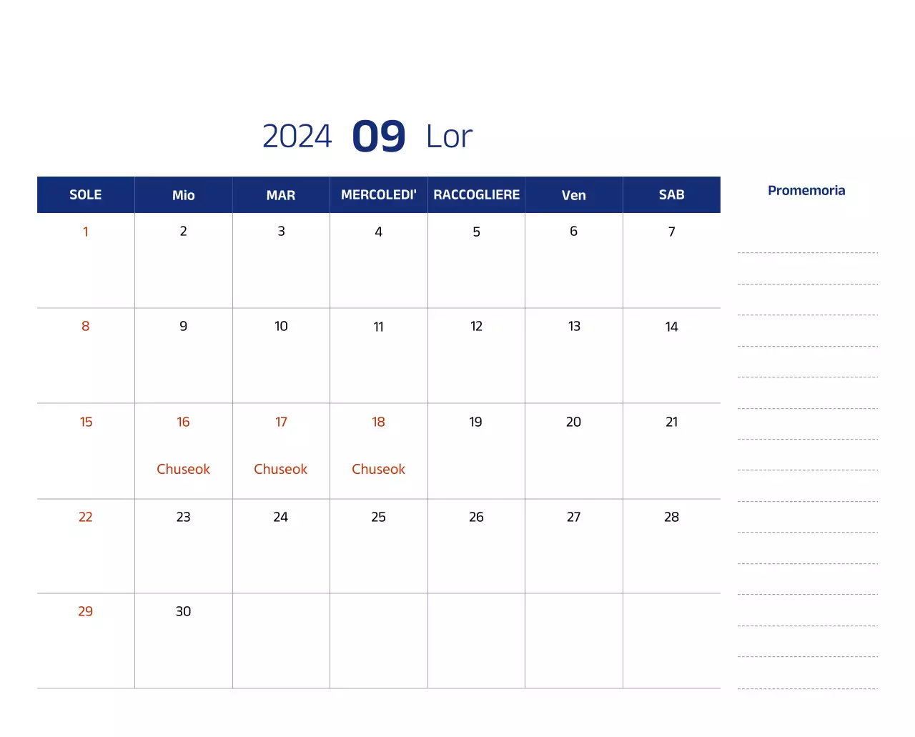 Calendario semplice con illustrazioni pulite in blu