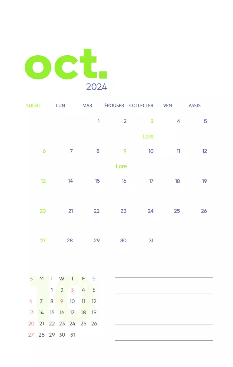 Calendrier de travail avec de belles illustrations