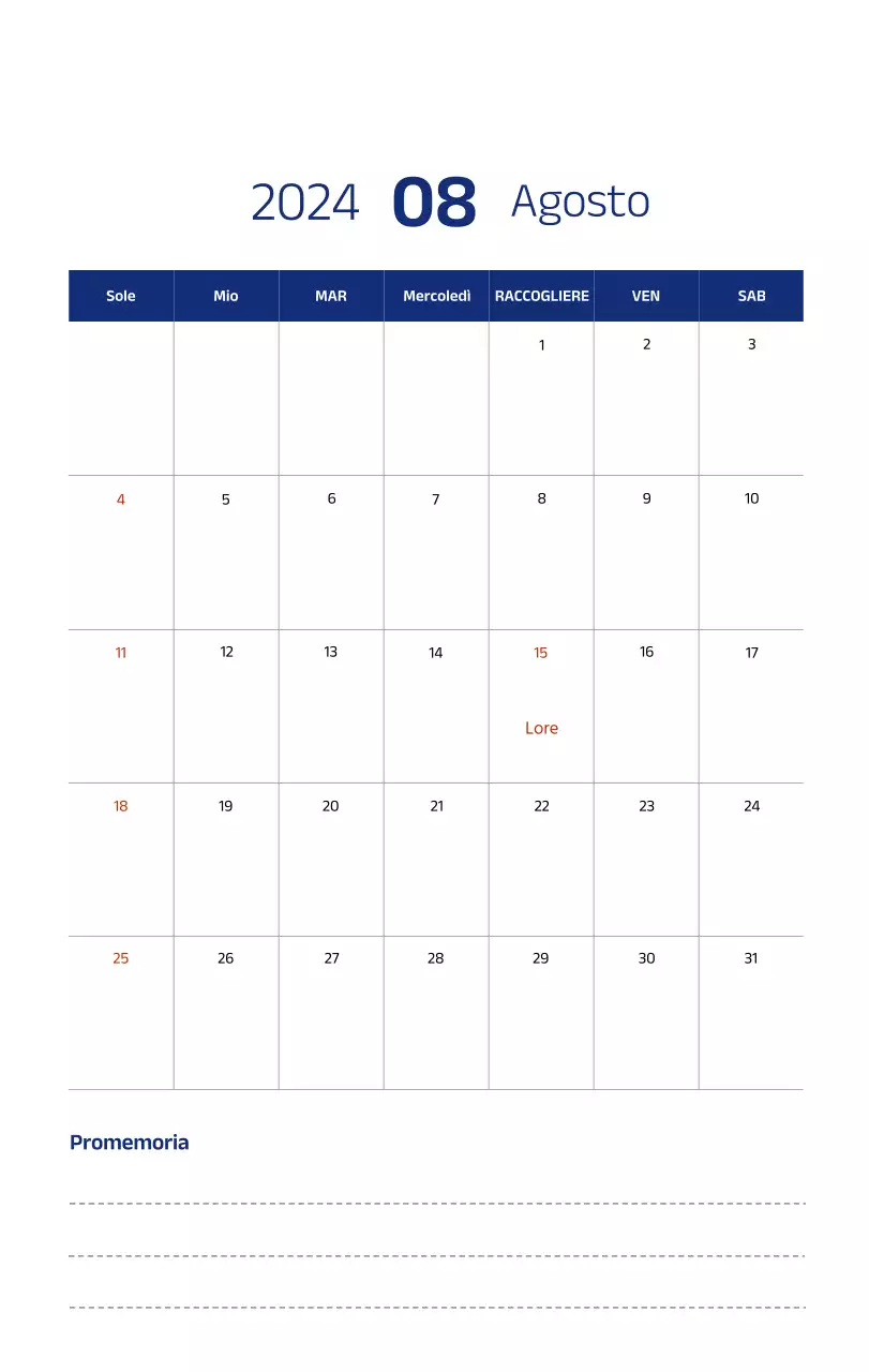 Calendario semplice con illustrazioni pulite in blu